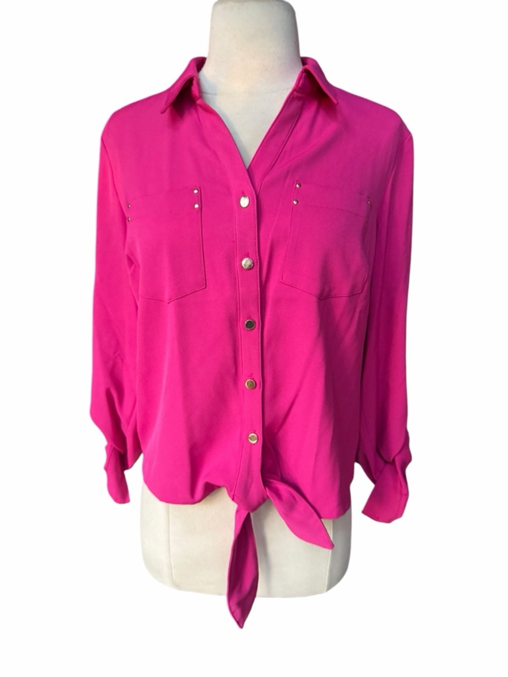 NWOT JM Collection Fuschia Tie-Front Hem Blouse‎